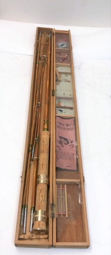 Vintage Bamboo Hexagon 5 Piece Fly Rod In Wooden Case Made In Japan - Picture 1 of 9