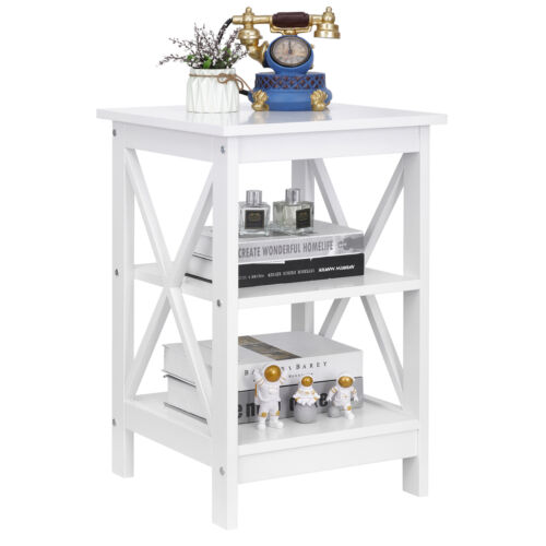End Table 3-Tier 24" Square X-Design Side Table Storage Shelf Black/White/Brown - Picture 19 of 39