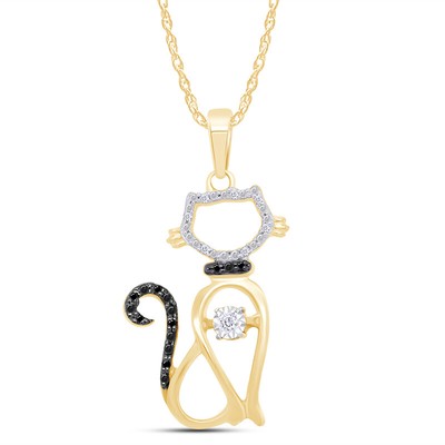 0.05 Cttw Round Cut Diamond Accent Cat Pendant Necklace 14K Yellow Gold Plated