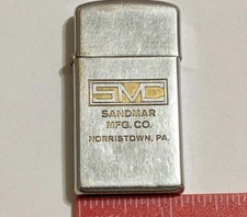 VINTAGE SLIM ZIPPO LIGHTER SMC SANDMAR MFG. CO. NORRISTOWN, PA.