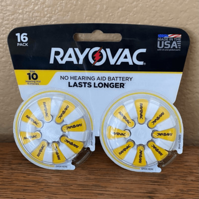 NWT New Rayovac 16PK Sz 10 75mAh 1.45V Zinc Air Yellow Hearing Aid Batteries
