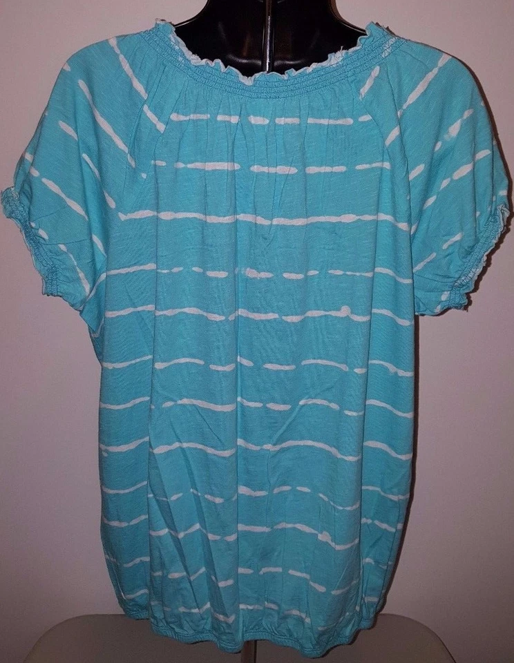 Faded Glory Womens Shirt Top Blouse Size XXL 20 2XL 2X Large White Blue Striped - Image 3 of 3