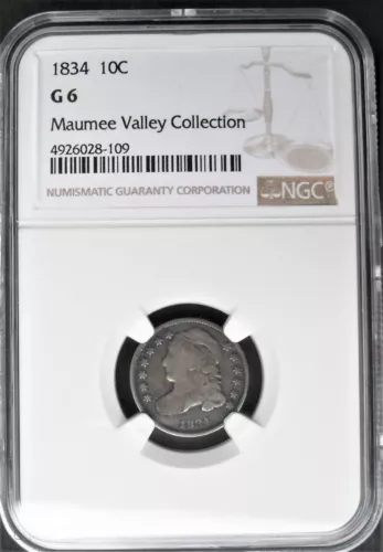 1834  10 C , NGC  G 6 , older silver coin                # 1033