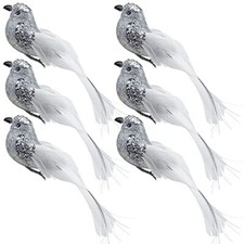 PCS Glitter Artificial Birds Sequin Clip on Bird Ornaments for 6 Silver