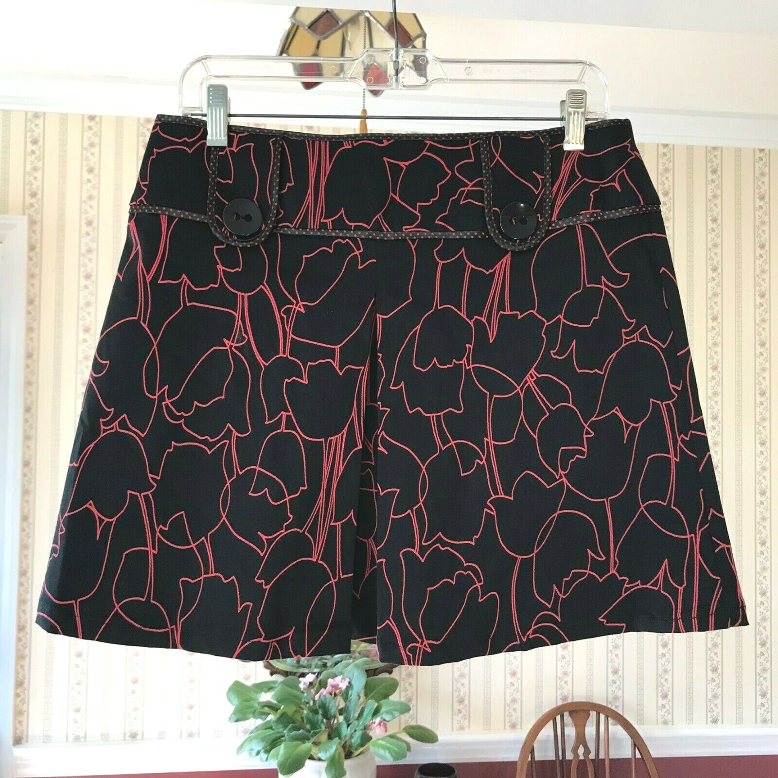 Tuchuzy Stretch Mini Skirt Black Red Floral Size 14 Read Description-image