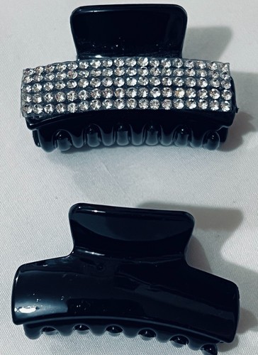 Hair Claw Clamps Small Bulldog Butterfly Crystal Diamant Black Hair Clips Pk of2 - Picture 9 of 43