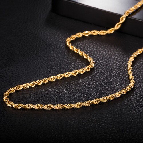 18K GOLD FILLED 6MM ITALIAN ROPE chain 24" necklace men female FREE GIFT BOX - Picture 1 of 7