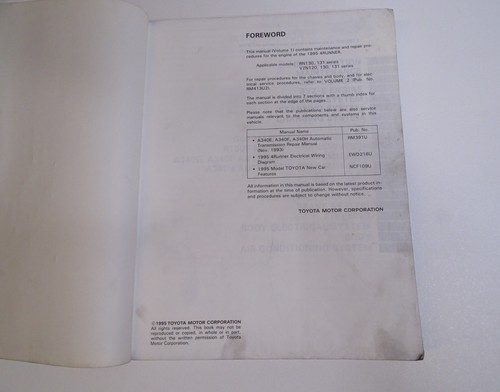 1995 Toyota 4Runner Repair Manual Service Shop Volume 1 Only Engine 4 Runner - Picture 7 of 17