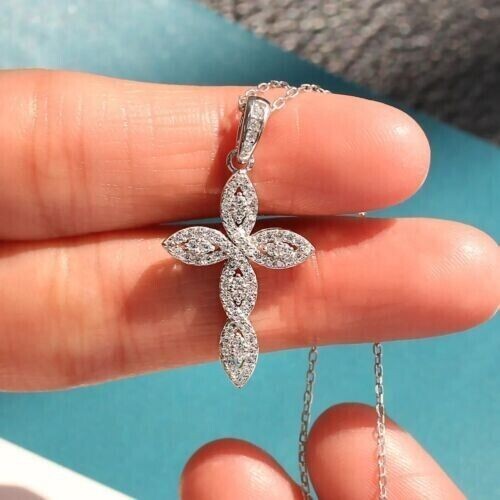 3Ct Round Cut Lab Created Diamond Cross Pendant 14k White Gold Plated Silver - Afbeelding 1 van 4