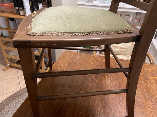 Vintage G. H. Shaw Mid Century Modern walnut padded green Dining/Side Chair - Picture 9 of 24