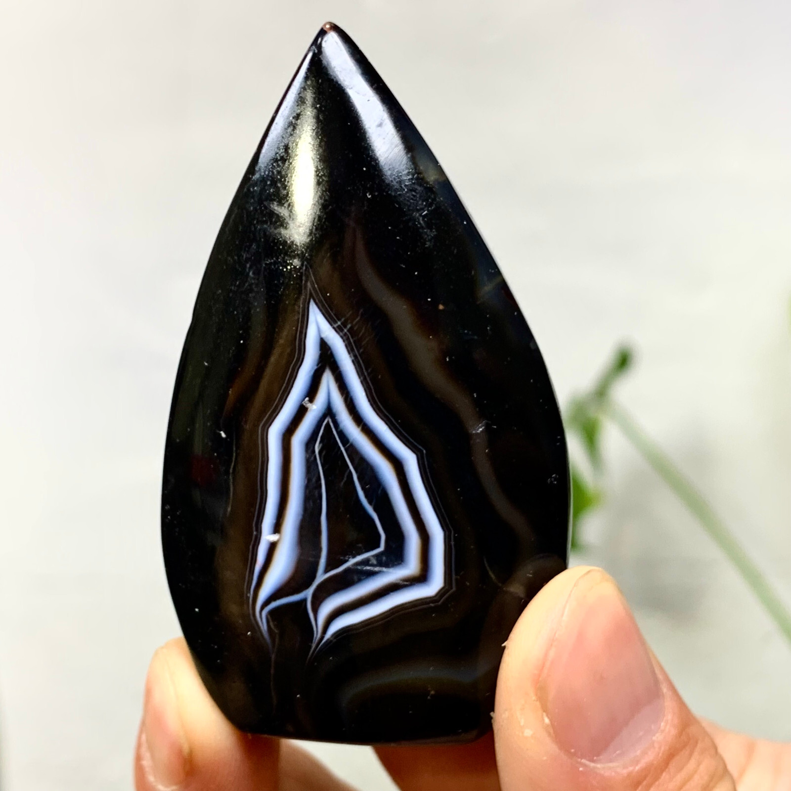 66g Black Striped Agate Water Drop Obelisk Crystal for Energy Healing