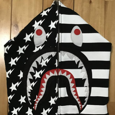 トップス A BATHING APE shark hoodie star Y2K BAPE Stars and Stripes Shark Full Zip Hoodie Black A Bathing Ape