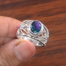 Natural Landon Blue topaz Gemstone with 925 Sterling Silver Ring For Men's #Ct89