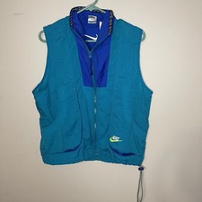 Retro Nike 90s Windbreaker Vest Jacket Women s Small Teal Blue Nylon Zip Up