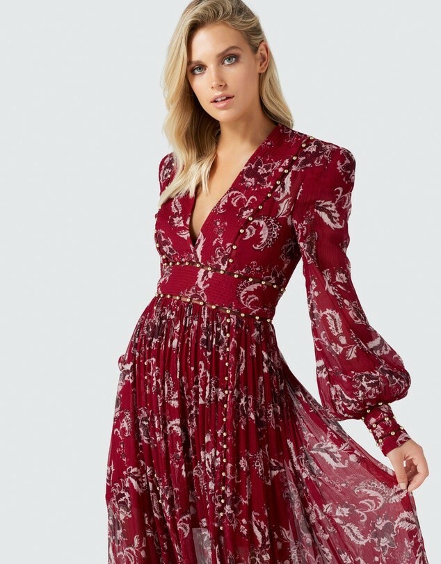 Thurley Talitha Maxi Dress Manor Chintz Red Size AU RRP