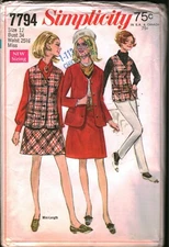 7794 Vintage Simplicity SEWING Pattern Misses Sleeveless Jacket Skirt Mini Skirt