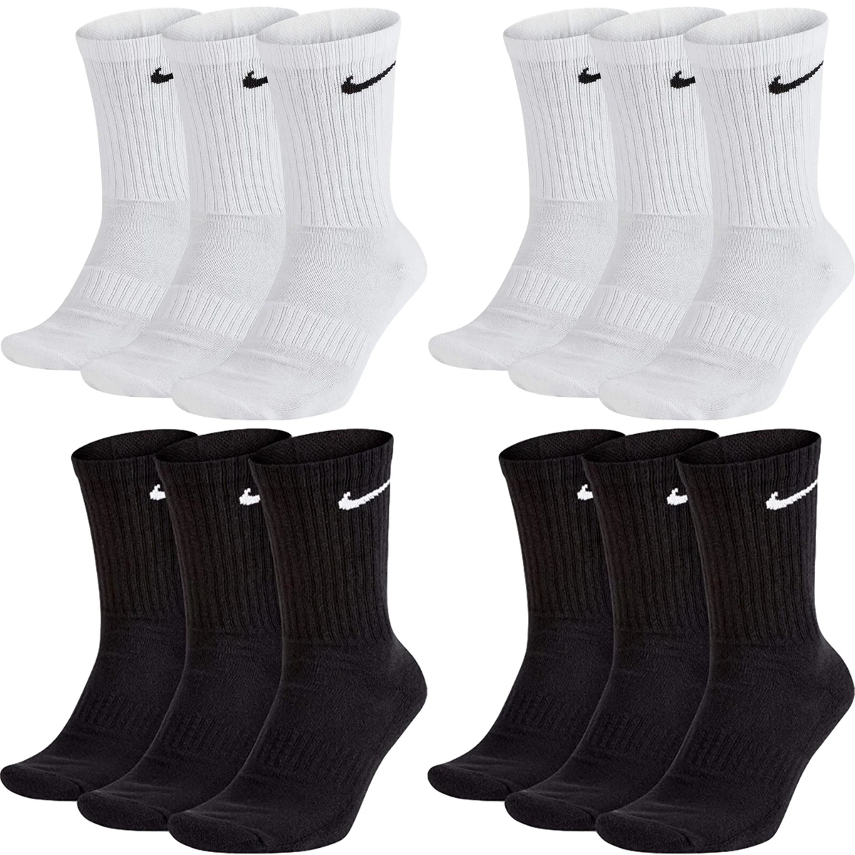 Nike Socken Herren Damen Lang Weiß Grau Schwarz Tennissocken 12 Paar Sportsocken