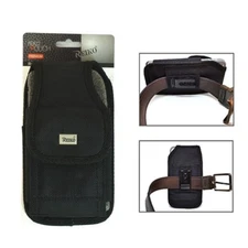 Reiko Black Vertical Nylon Rugged Pouch Holster Hook & Loop Cover for Big Phones