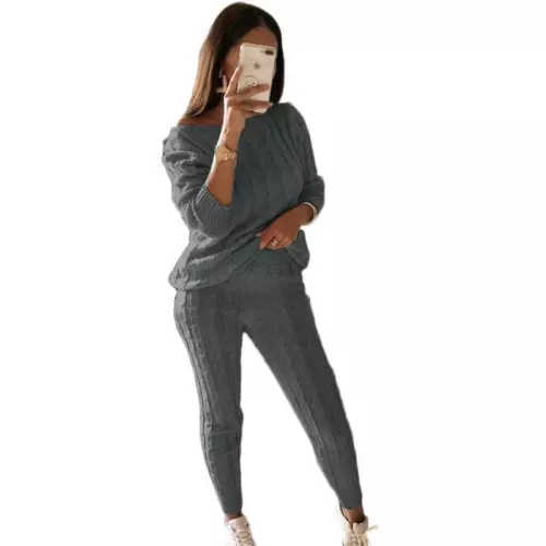 Women Cable-knit Loungewear Sweater & Pants Set Casual Outfits 2 Pcs Size - Picture 13 of 45