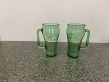 Coca Cola (Coke) Green Whataburger Cowboy Drinking Glasses with Handles, Vintage
