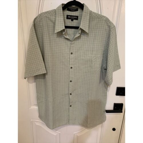 Mens Brandini green Window Plaid print shirt Large Button Down Men's Short Sleev