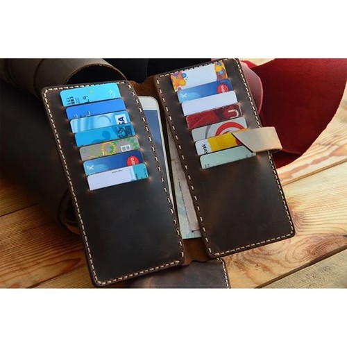 Handmade Brown Genuine Leather Long Wallet Man and Woman - Picture 15 of 16