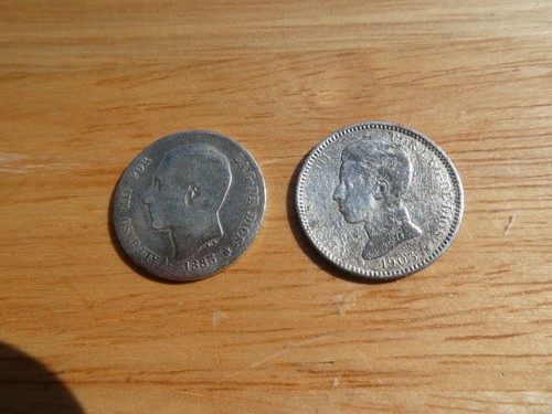 ESPAÑA, 2 MONEDAS DE PLATA DE 1 PESETA, ALFONSO XII 1885, ALFONSO XIII 1903 - Imagen 4 de 4