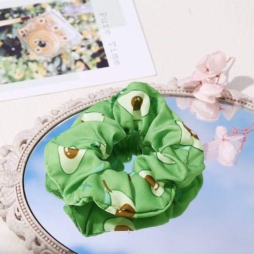 Avocado Fruit Printed Rope Tie Scrunchy Hair Band Women Elastic Ponytail Holder - Picture 6 of 11