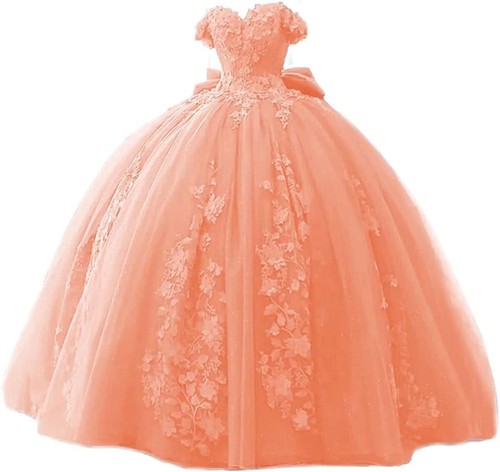Quinceanera Lace Beaded Prom Dresses Fluffy Off Shoulder Sweet 15 16 Prom Dress - Picture 23 of 51
