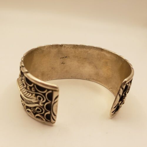 Pulsera NA Navajo Ónix Esterlina 1.25" Talla 7 Sello 1.5" Espacio De Colección 2 OZ Pesado - Imagen 6 de 10