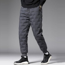 Mens Duck Down Quilted Padded Pants Trousers Tapered Joggers Winter Warm Fashion