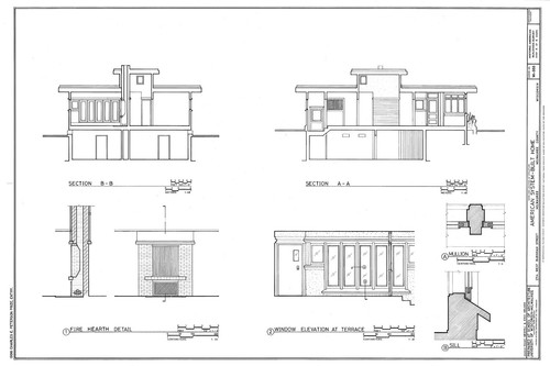 Frank Lloyd Wright, single story house plans, narrow lot, Prairie Style home - Picture 4 of 8