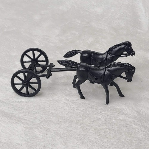 Vintage Plastic Two Horse Drawn Chariot Cart Wagon Two wheel Black Plastic - Picture 2 of 11