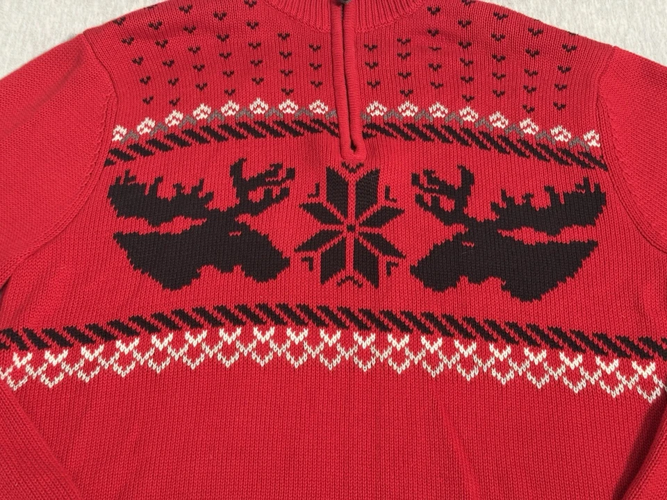 Suéter Chaps Christmas Fair Isle 1/4 Cremallera Rojo Negro Para Hombre L Alce Navidad Foto 2 de 4