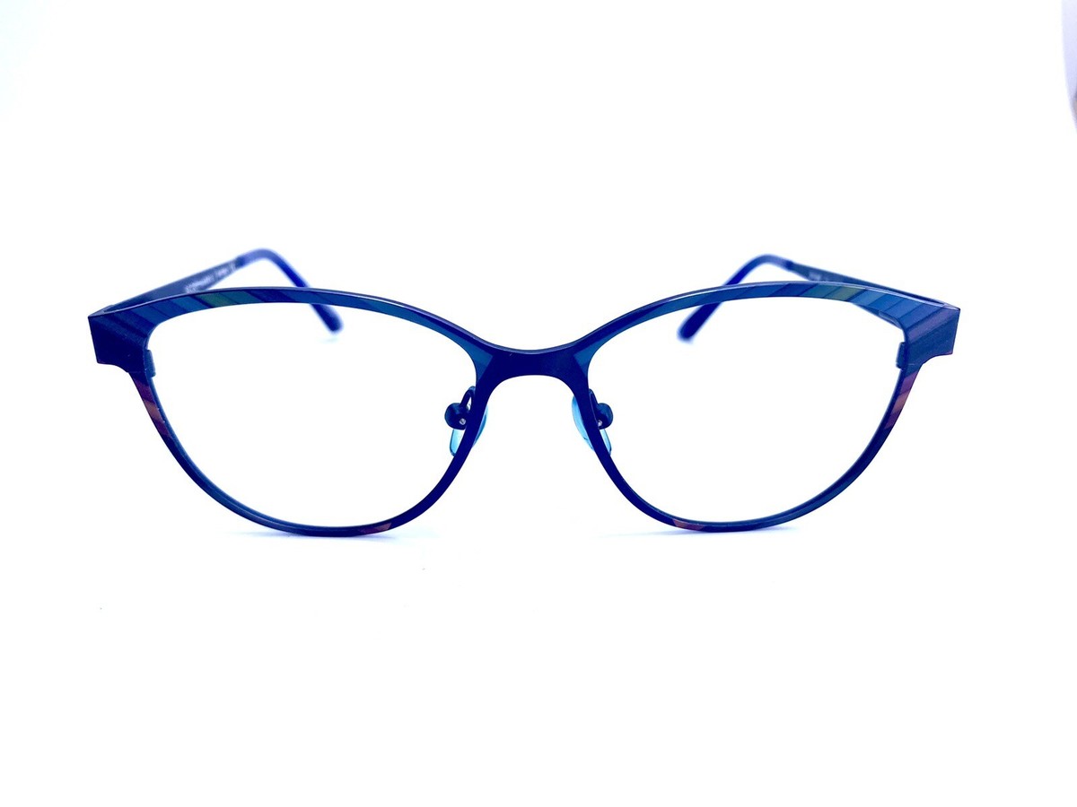 Scott Harris Europa Blue Gray Green Striped Cat Eye Glasses 
