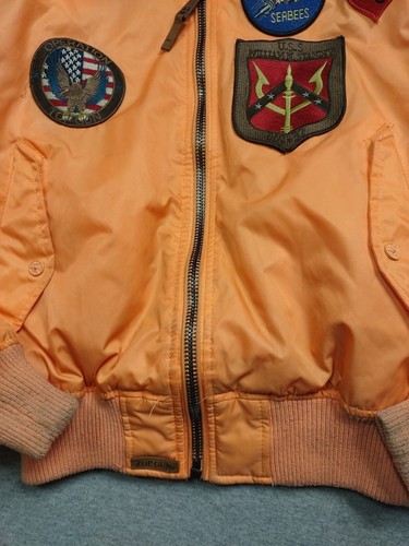 Top Gun Jacket Adult Medium Orange Varsity Bomber Coat Flight Military Patches - Picture 7 of 17