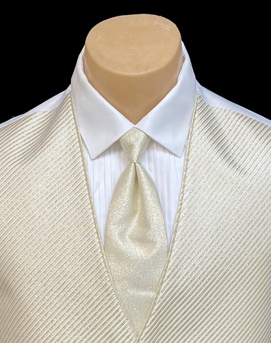 Men's Shiny Gold Tuxedo Vest with Tie Bow or Long Groom Prom Wedding Party - Picture 8 of 10