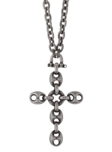 GUCCI Aged Sterling Silver Marina Chain Cross Pendant Necklace