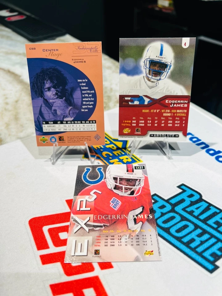 1999 Playoff Prestige EXP Rookie Edgerrin James #EX37 (RC) 3 CARD ROOKIES COLTS - Image 2 of 2