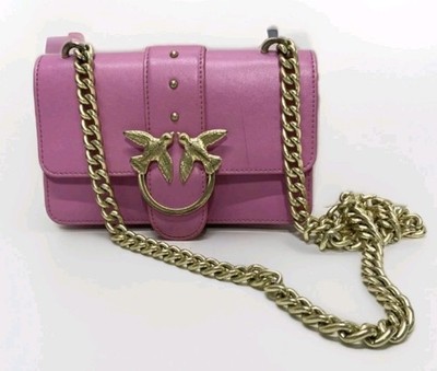 Pinko Mini Love One Bag pink leather Love Birds chain-link shoulder strap.