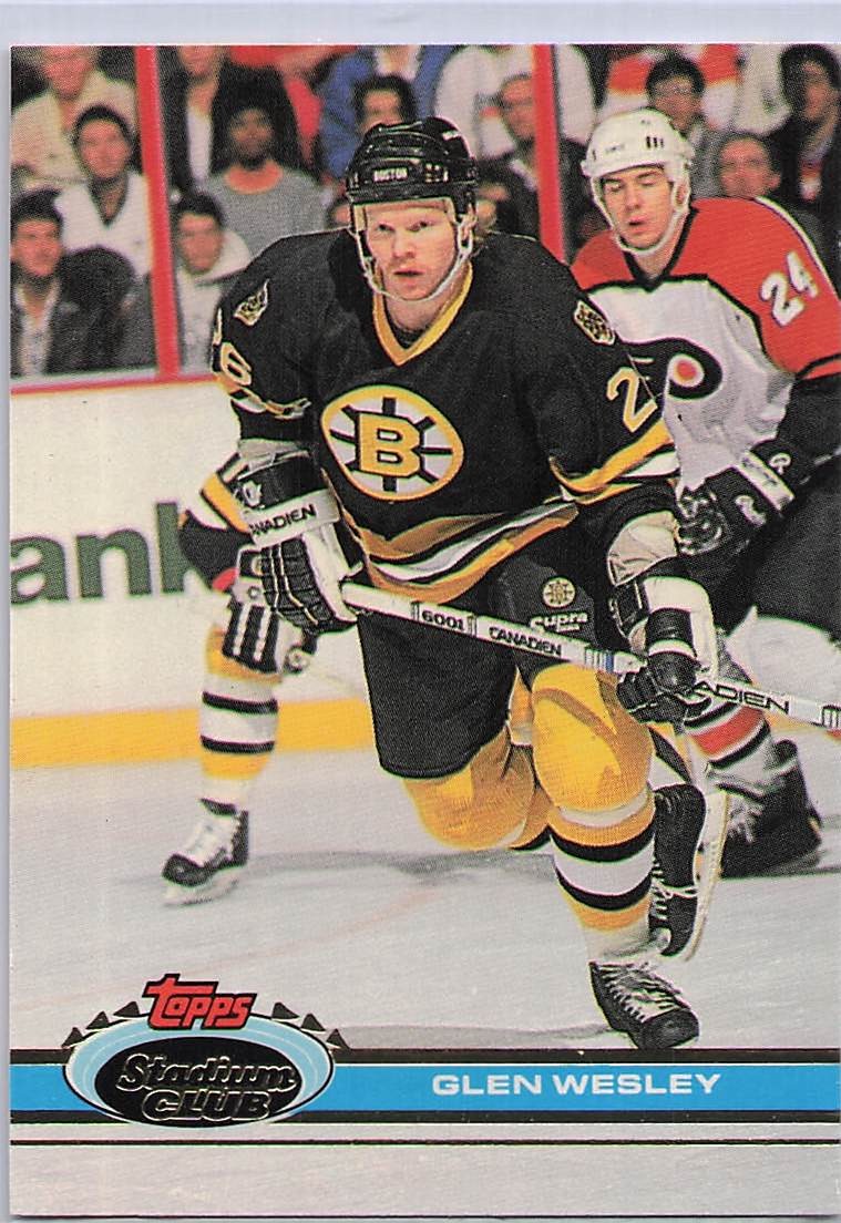 1991-92 Stadium Club #190b Glen Wesley The Sporting News banner missing