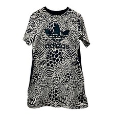 Adidas Womens M Leopard Animal Print T Shirt Dress Casual Black White