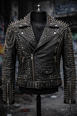 Men Black Studded Leather Jacket Punk Rock Biker Motorcycle Spiked Slim Fit Coat