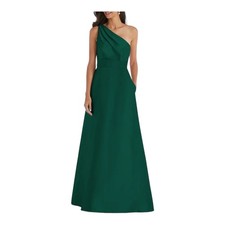 Alfred Sung Dress D831 One Shoulder satin gown green size 12