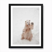 Polar Bear Waving Art Print Framed Wall Art Poster Canvas Print Picture