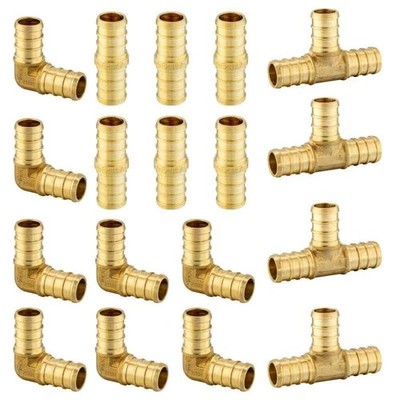 18 PCS 1/2 Inch Pex Barb Crimp Brass Fitting Combo Elbow Coupling Tee Kit