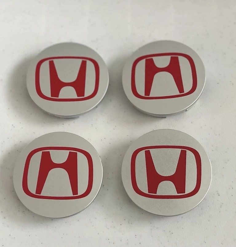 4 Tapacubos centrales de rueda Honda Accord Civic CRV Pilot CRZ 69 mm logotipo rojo plateado Foto 2 de 4