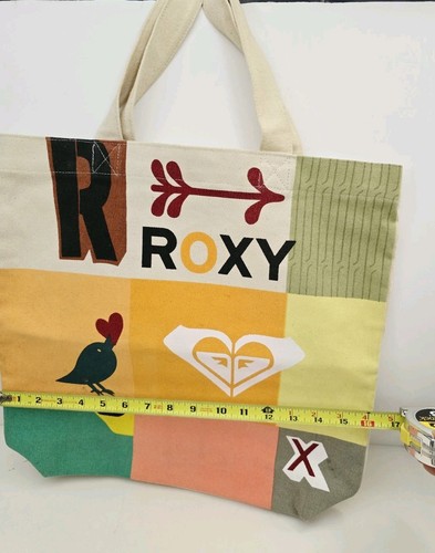 ROXY QUICKSILVER Canvas Beach Tote Carry Bag 16 X 15.5 Inches Surf - Picture 2 of 9