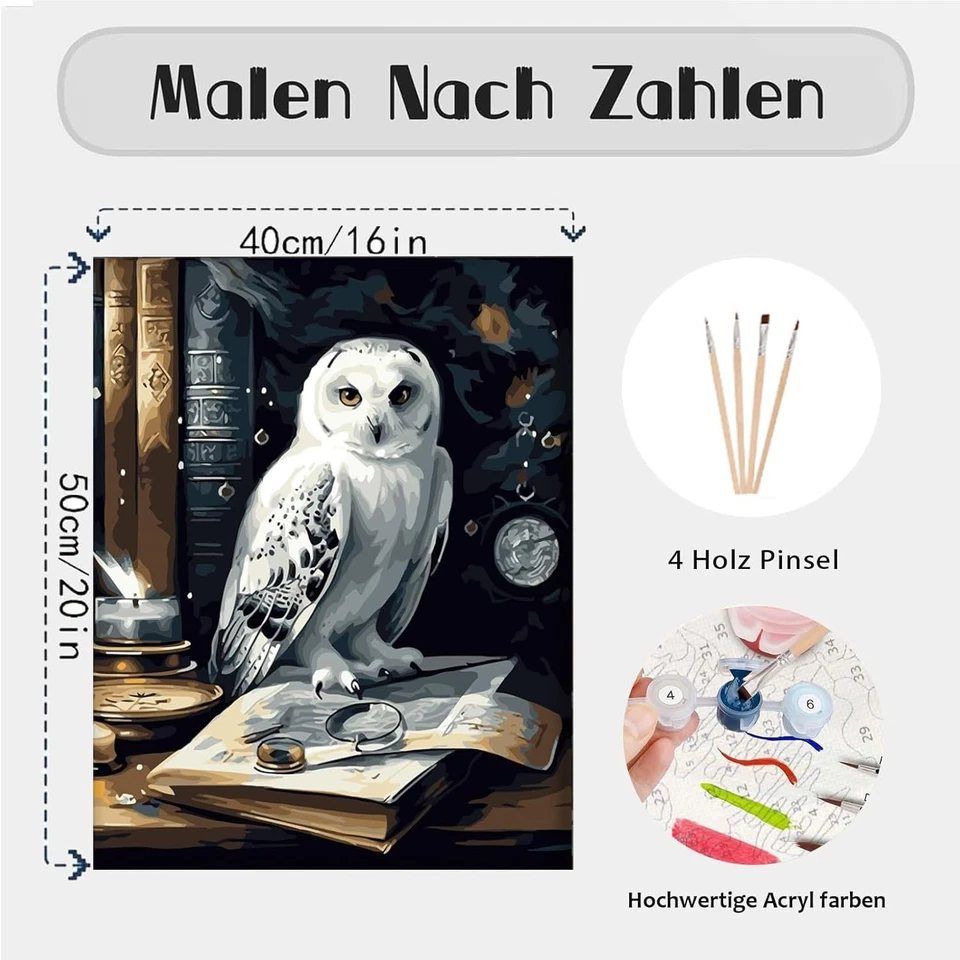 Malen nach Zahlen Erwachsene Tiere Eule - malen nach zahlen ab 9 jahre mädchen  - Bild 3 von 4