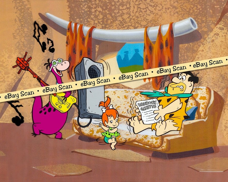Rare! FLINTSTONES Cartoon TV Photo HANNA BARBERA Studios FRED Pebbles DINO
